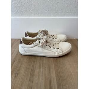 Women’s TAOS Star Burst White Canvas Lace-Up Comfort Sneakers Size 9